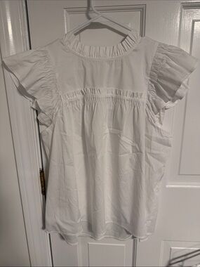 crown & ivy White Ruffle-Yoke Flutter Sleeve Blouse